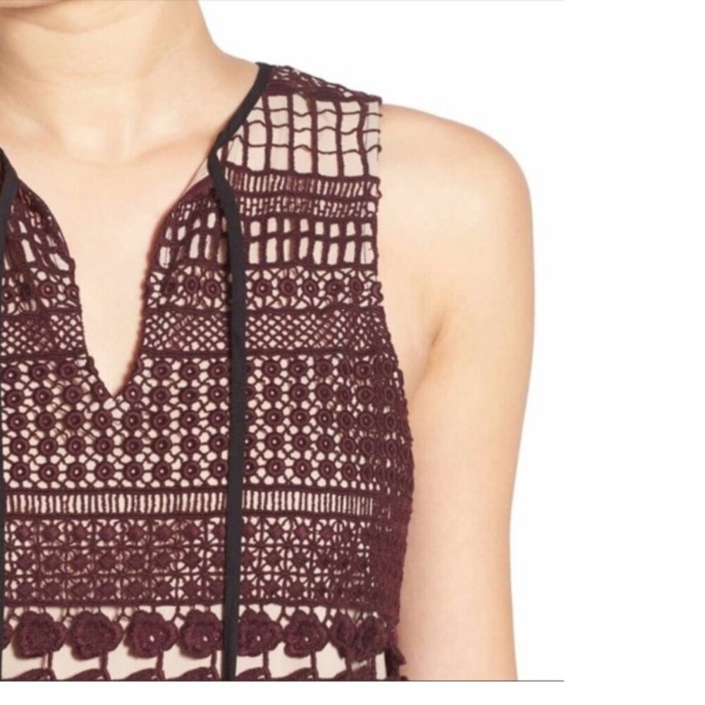 Chelsea28 Nordstrom Burgundy Crochet Fully Lined Sleeveless Shift Dress - Picture 4 of 15